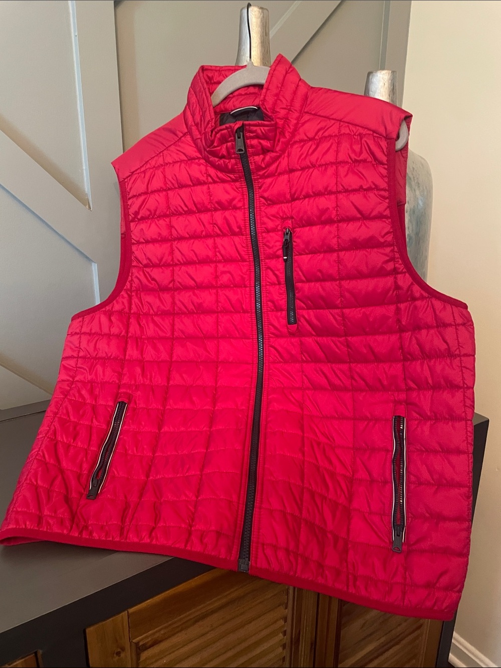Tommy Hilfiger Red Quilted Puffer Vest with Logo Trim